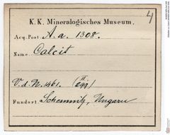 Etiketten zu Calcit (NHMW-MIN-Aa1308)